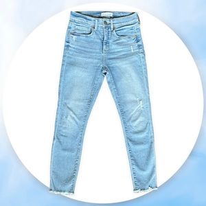 Loft High Waist Skinny Denim Jeans Light Wash Frayed Hem Slim Pockets 25 P 0